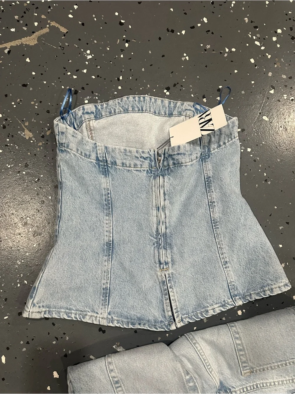 Zara Light Blue Denim Two-Piece: Corset Top & Straight Jeans